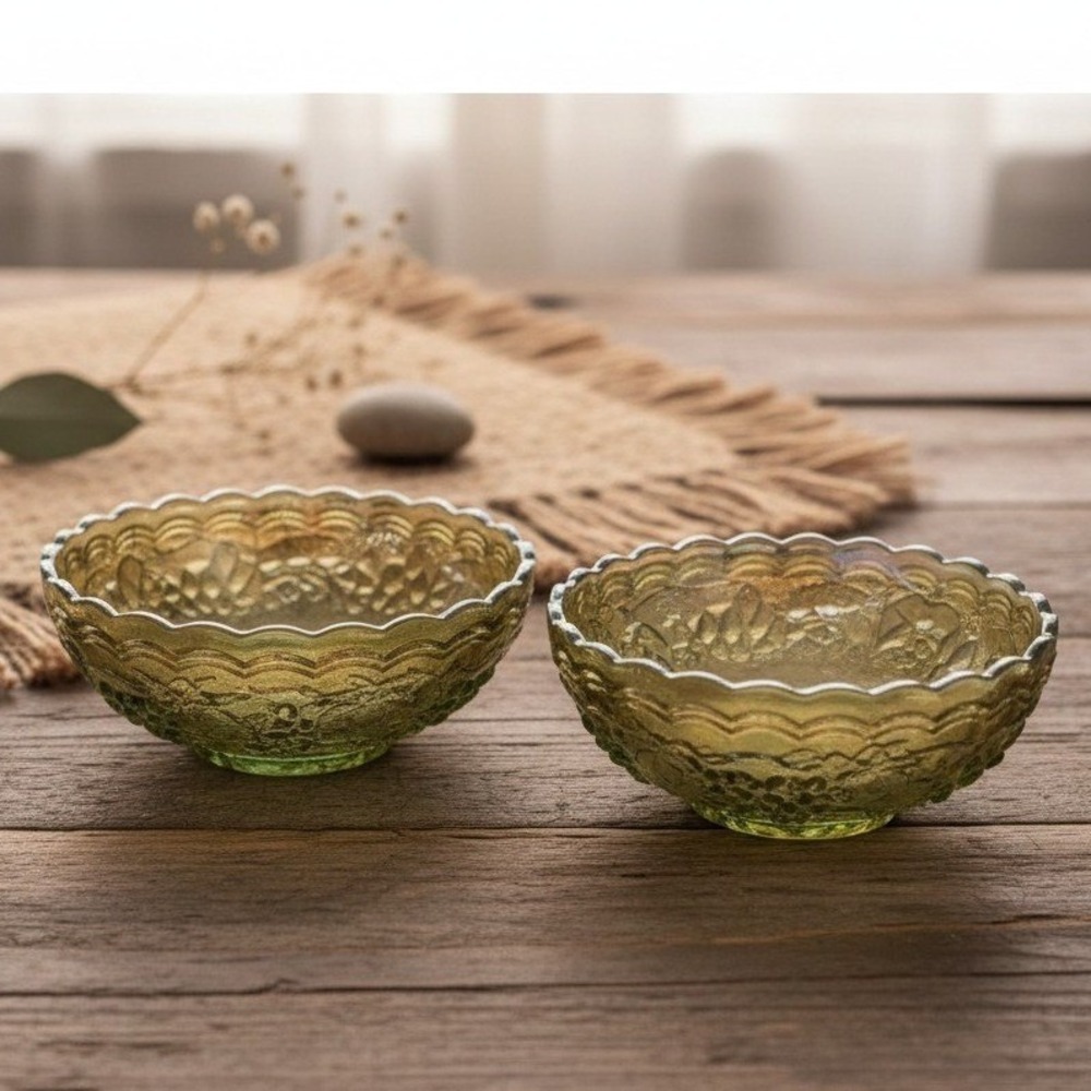 Imperial Glass Helios Carnival Bowls, Set of 2, Vintage Leaf & Grape Pattern